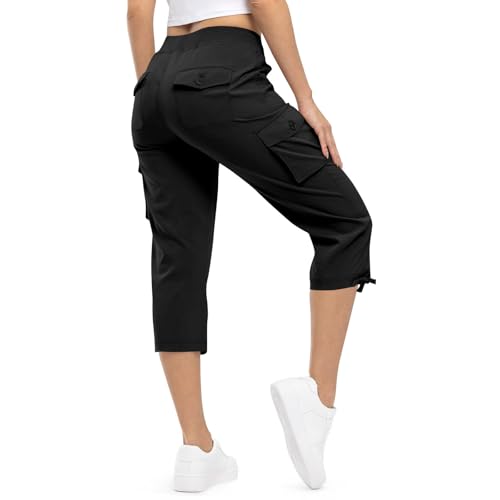 Cargo Capris for Women Drawstring High Waisted Quick Dry Hiking Cropped Pants with Pockets Summer Travel Capri Pants4