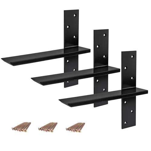 (3-Pack) Free Hanging T Shelf Bracket Solid Heavy Duty Steel Knee Wall Hidden Granite Countertop Support Floating Bracket Hardware Universal 3 Count 12 Inch  DIY Projects  Screws Included