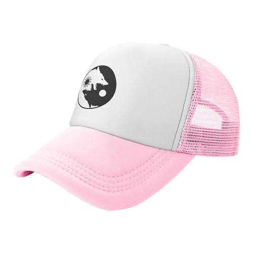 Yin Yang Wolf Lightweight Mesh Baseball Hat Fishing Sun Cap Outdoor Casual Cap Pink