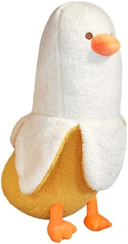 PEACH CAT Banana Duck Plush Toy Cute Plushie Hugging Plush Pillow Duck Stuffed Animal for Girls and Boys White 35.4"