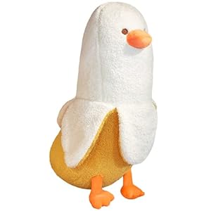 PEACH CAT Banana Duck Plush Toy Cute Plushie Hugging Plush Pillow Duck Stuffed Animal for Girls and Boys White 12″
