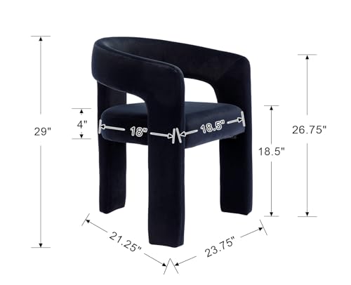 Image of HNY Modern Barrel Kitchen & Dining Room Chairs Set of 3, Velvet Upholstered Accent Chairs with Arm, 18.5'' Wide Side Armchair Vanity Chairs for Living Room Bedroom Makeup Small Spaces, Black