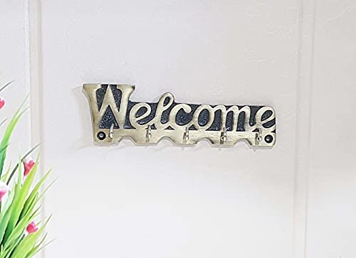 Image of KridayKraft Metal Welcome Printed Key Holder for Living Room Bedroom Entrance Home Office Walls Decor Wall Hanging Key Hooks Wall Sculpture Modern Wall Art for Decoration & Gifting Purpose