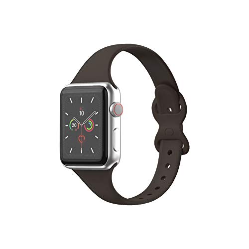 STG Sport Band Compatible with Apple Watch 38mm 40mm 42mm 44mm, Soft Silicone Slim Thin Narrow Replacement Strap Compatible for iWatch SE Series 6/5/4/3/2/1 (Cocoa, 42/44mm)