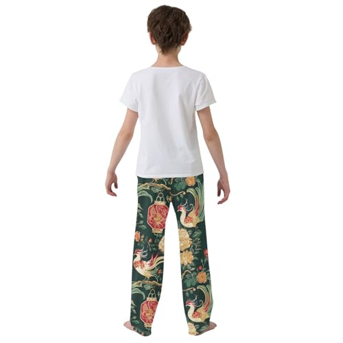 Lucky Bird Flowers Boys Long Pants Soft Trousers Elastic Waist Kids Lounge Bottoms with Pockets S-XL3