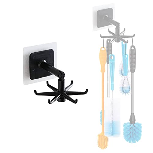 Image of YeeBeny Water Bottle Brush Holder 360 Degrees Rotating Folding Hook Self-Adhesive 180 Degrees Vertical Flip Hook, Baby Bottle Brush Holder, Bottle Brush Holder (Black)