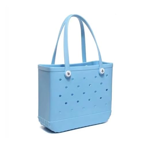 Large EVA Rubber Waterproof Beach Bag for Women - Solid Color Jelly Shoulder Tote with Storage Basket - Travel Shopping Handbag for Summer Vacation(Sky Blue,XL 47x33x24cm)