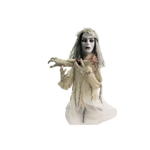 Haunted Hill Farm Scary Groundbreaker Haunted Bride, Halloween Animatronic with Touch Activated Lights and Sound, Battery Operated Indoor or Covered Outdoor Halloween Decorations, Creepy Fright Props