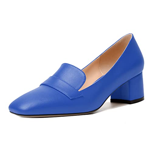 Image of MODENCOCO Womens Square Toe Slip On Comfortable Casual Matte Work Chunky Low Heel Loafers Shoes 2 Inch