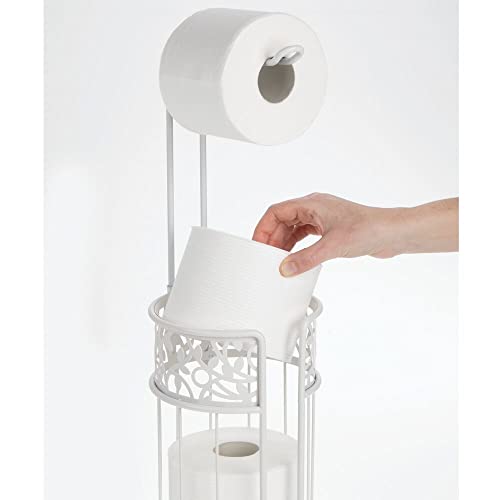 Mdesign Steel Toilet Paper Roll Stand Storage Organizer And Dispenser For Bathroom/Home Organization - Holds 3 Rolls Of Toilet Tissue - Arbor Collection - White #TOP5