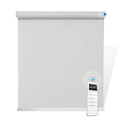 Motorized Blackout Window Shades, Light Grey Window Blinds with Valance, Energy Saving UV Protection Elegant Sun Shades, Cordless Light Filtering Roller Shades for Windows, Doors, Kitchen