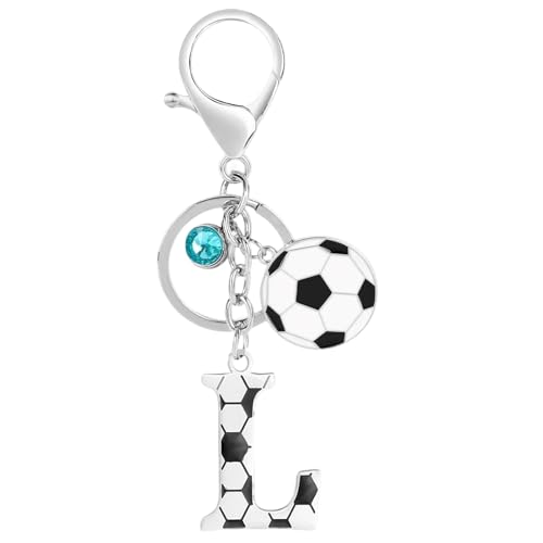 Fußball Schlüsselanhänger Buchstabe, Personalisierter Schlüsselanhänger mit Fußball & Kristall, Anfangsbuchstaben Anhänger für Jungen Mädchen Männer Frauen, Fußballfans Geschenk Schlüsselringe - L