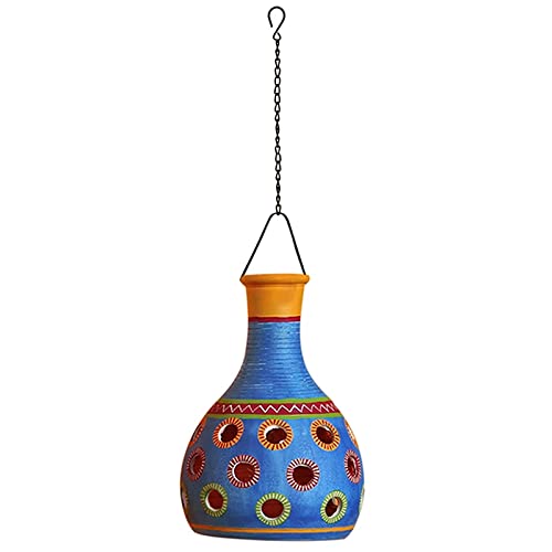 Image of AAKRITI ART CREATIONS Azure Gourd Handcrafted Hand-Painted Terracotta Pendant Lamp for Living Room Ceiling | Hanging Lamp Decor | Ceiling Hanging Lights for Living Room | Fancy Lights for Living Room