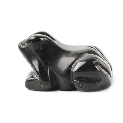 WHAL&YUNE Gemstone Frog Figurine, 1.5 Inches Healing Crystal Handmade Frog Statue Carving Animal Amethyst Stone Collectible Figurines for Home Decor (Black Obsidian)