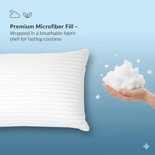 Image of Y & A'M Microfiber Soft White Pillows for Sleeping | Ultra Soft Anti Stress Bed Pillow for Neck Pain Relief for Back, Side & Stomach Sleeper | 68.58x40.64 cm