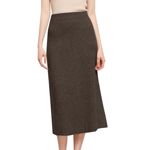 Damen Strickrock Basic Langer Wollrock Elegant hoher Taille Rock Business Stretch Figurbetont Frauen Schmale Röcke Bleistiftrock Bodycon Herbst...