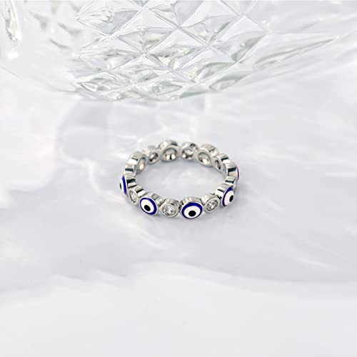 Esbbela Evil Eye Ring For Women 18K White Gold Plated Evil Eye Eternity Band Cubic Zirconia Braided Engagement Promise Statement Ring Jewelry Blue Eye Size 9 #TOP1