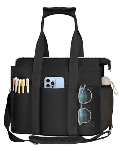 VAYOQON Canvas Tote Bag for Women, Large Shoulder Bag with Laptop Compartment, Crossbody Travel Tote for Work (Black, Large)