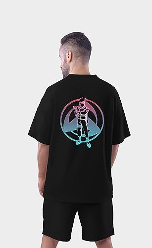 Image of Be Crazy Oversized Loose Baggy Fit Drop Shoulder Half Sleeves Pure Cotton Anime Graphic Printed T-Shirt for Men