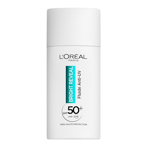L’Oréal Paris - Fluide Anti-UV SPF50+ - Enrichi en Niacinamide - Protège & Corrige les Taches - Pour Tous Types de Peau - Bright Reveal - 50 ml