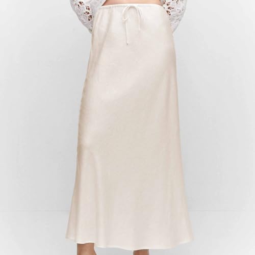 Womens Silk Skirt 2024 Summer Trendy Lace Up High Waist Maxi Skirt Flowy Casual Long Skirts with Mermaid Hem3