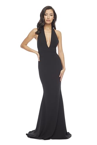 Dress the Population Women's Camden Sleeveless Halter Plunging Long Stretch Gown2