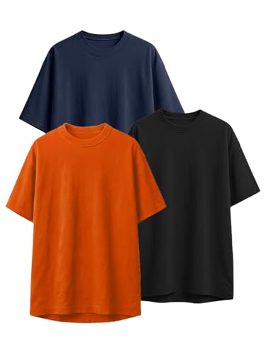 Image of LEOTUDE Women's Drop Shoulder Oversized Baggy Fit Half Sleeve Plain Solid Round Neck Multicolor T-Shirt Combo for Women's (Pack of 3)