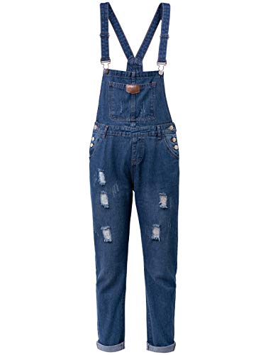 Yeokou Womens Fashion Casual Boyfriend Loose Distressed Ripped Denim Bib Overalls?DarkBlue-XXL?