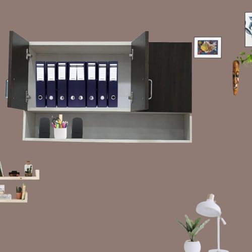 Image of Multipurpose Storage Cabinet & Adjustable Shelf Space Organizer Engineered Wood Termites Resistance Wall Mounted for Office, Kitchen, Bedroom (Redica Walnut & Highland Pine, Door 3)