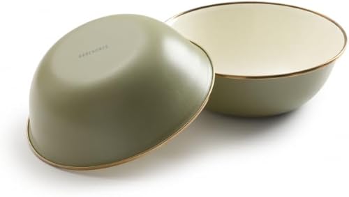 Vista 158 de Barebones Plato profundo esmaltado – Juego de 2 platos llanos – Juego de platos de acero inoxidable horneado acabado a mano – Juego de cocina