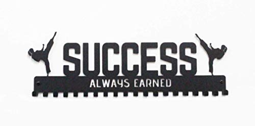 Urbn Metal Wall Mount 'Success' Martial Arts Sports Medal Hanger And Lanyard Ribbon Display Holder Rack With 20 Hanging Hooks (Girl) - Black #TOP2