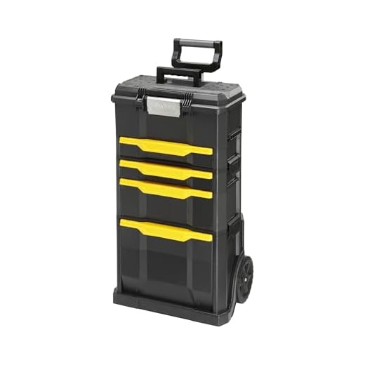 Stanley Rollende Werkstatt (47,3 x 30,2 x 62,7 cm, zwei separat verwendbare Werkzeugboxen, robuster Kunststoff, zwei Einheiten, Metallschließen, Organizer) 1-93-968 3 Stanley Rollende Werkstatt aus Metall-Kunststoff 1-79-206 – Werkzeugwagen leer mit 3 modularen Einheiten – Vielseitige Werkzeugbox für Kleinteile und große Werkzeuge