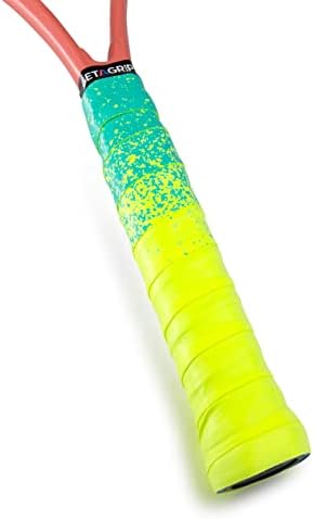 Get A Grip - Custom Tennis Racket Grip Tape - Anti-Slip/Quick-Drying Tennis Overgrips - Precut Badminton Racket Grip with Finishing Tape (Paint The Lines (Neon + Blue), 1 Grip)