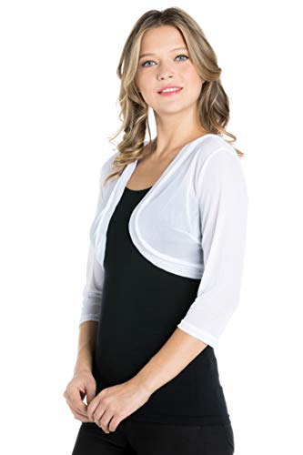 Image of Fashion Secrets Junior`s Sheer Chiffon Bolero Shrug Jacket Cardigan 3 /4 Sleeve (XXX-Large, White)