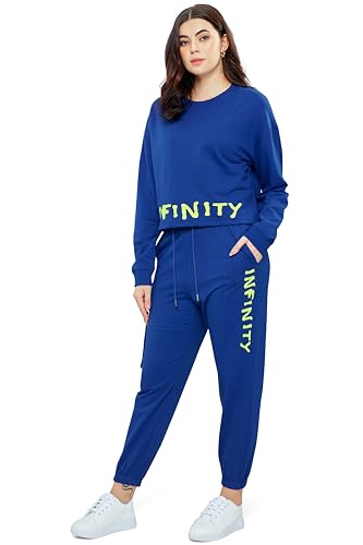Image of ZEYO Women Cotton Track Suit Typography Printed Crop Top Co-ords Set