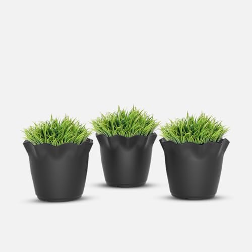 Image of YUCCABE ITALIA SHERA Flower Plastic Flower Pot Unbreakable Round Shape Planter with Drainage Holes Planter Suitable for Home Garden Seedling Indoor and Outdoor (Grey, 4 INCH - 3 Pcs)
