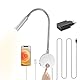 Leselampe Bett Wandmontage Dimmbar LED Bettlampe Wand mit Stecker, USB-Ladeanschluss, Touch Schalter, 230V Aluminium Flexible Schwanenhals Bettleuchte mit Kabel, Wandleuchte für Schlafzimmer, Silber