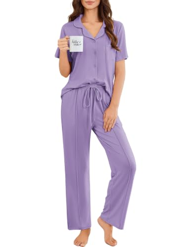 Image of Ekouaer Pajamas for Women Set Button Up Short Sleeve Pjs Sets With Pockets