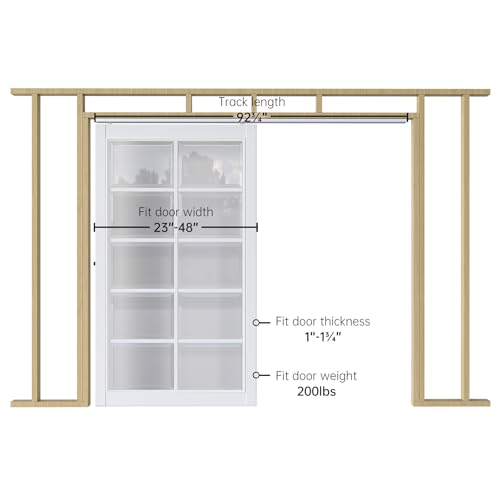 Image of EaseLife 8FT /96in Sliding Pocket Door Hardware Kit,Commercial Grade,Aluminum Box Rail Kit,Slide Smoothly Quietly,Easy Install,No Door (92.5in Track Kit for 23 inch~48 inch Wide Single Door)