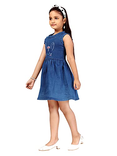 Image of MUHURATAM Girl's Denim Skater Knee-Length Dress