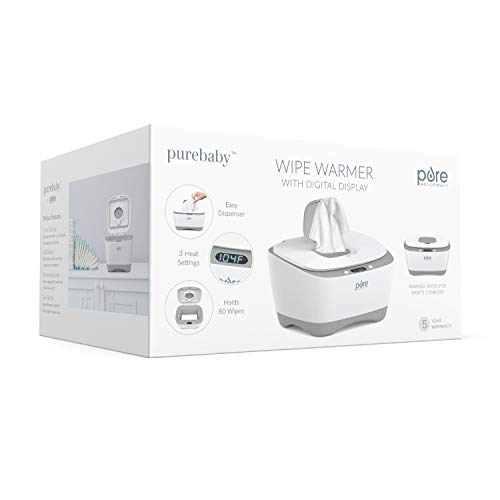 Purebaby™ Wipe Warmer With Digital Display - Easy-Feed Dispenser With 3 Heat Settings, Lcd Display, 80 Wipe Capacity, Naturally Steam Heated For Comfort And Safety For Baby #TOP7