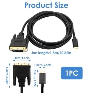Cavo USB C a DVI 1,8 m, 4K Cavo USB Tipo C [Thunderbolt 3/4] a DVI compatibile 1080p, 60 Hz. Connettore placcato, compatibile con MacBook Pro/MacBook USB-C, iMac, Surface Book 2 e Pixelbook