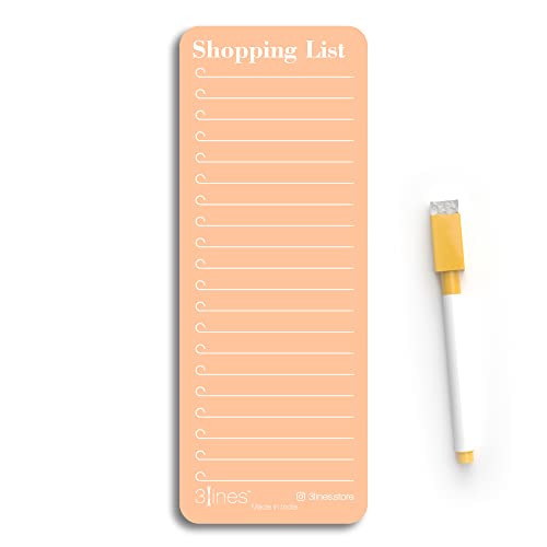 Image of 3 Lines Shopping List Fridge Magnet with Marker|Smart Planning & Shopping for Family, Working Professionals|to Do List| Acrylic Magnetic Notepad for Kitchen Organisation|9x24 cms|Peach Color|Regular