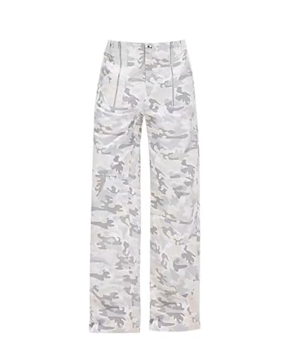 Y2K Zip Up Light Camo Cargo Pants for Women - Aesthetic High Waisted Baggy Pants with Pockets, Casual Streetwear