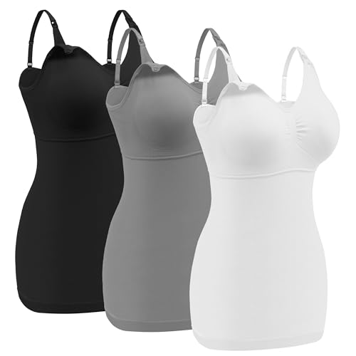 Image of Angelhood Maternity Nursing Tank Tops for Breastfeeding,Womens Nursing Maternity Cami Built in Bra Sleep Bra