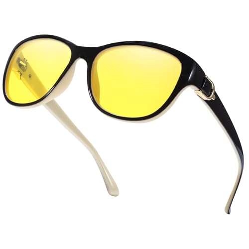 TJUTR Night Vision Driving Glasses for Women, Polarized Yellow Tint Anti Glare Low Light Vision Eyewear for Nighttime Driving
