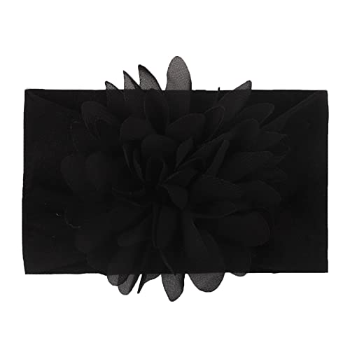 Image of SYGA Baby Headbands Nylon Flower Soft Stretchable Hairband for Newborn Infant Toddler Kids For 0-3 Year - Black