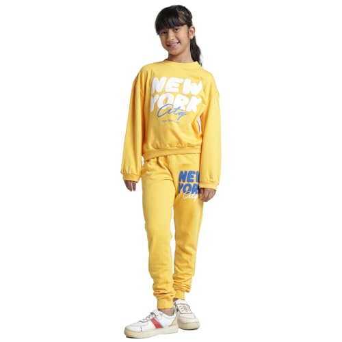 Image of T2F Girls Cotton Fleece T-Shirt and Pant Clothing Set