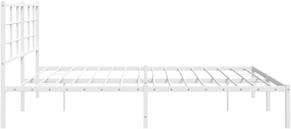 White Powder-Coated Steel Bed Frame Double Size with Headboard Modern Minimalist Bedroom Furniture Sturdy Heavy-Duty Platform Foundation for Mattress Support