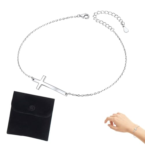 Bracelet Croix enfant argent – 18 cm réglable – bijoux fille style moderne – avec sac double face en velours pour usage quotidien